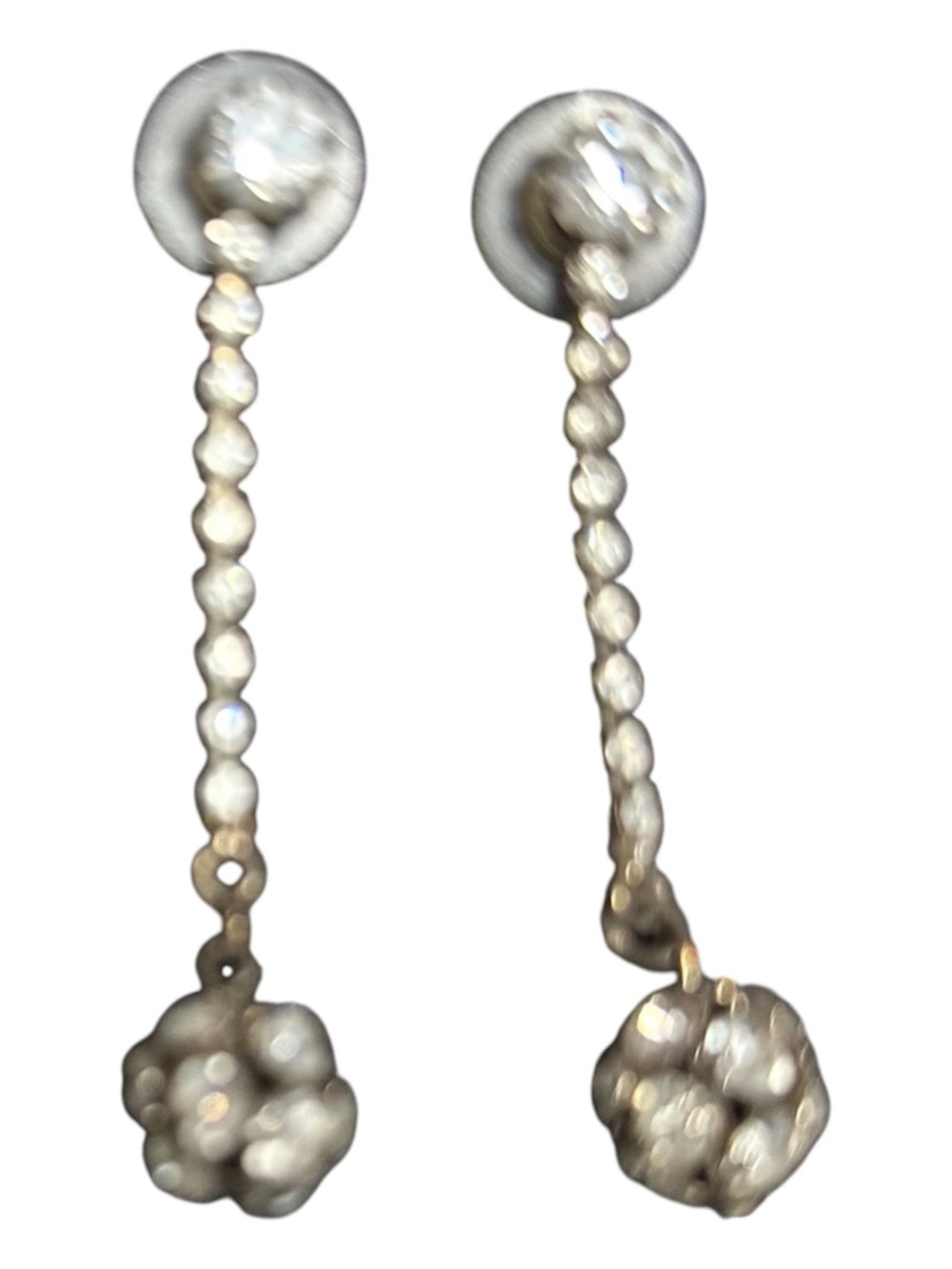 Vintage Silver Tone Long Dangle Flower Earrings Floral Statement Pierced